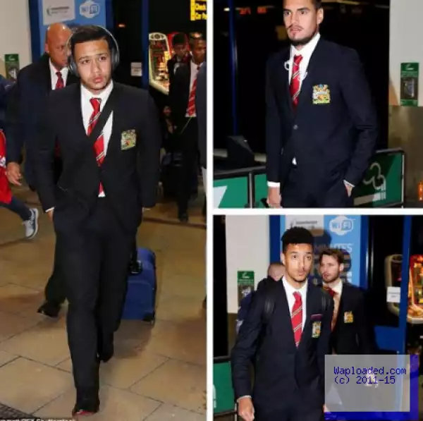 Photos: Man United Flop Players Arrive England looking Dejected After Champions League Exit